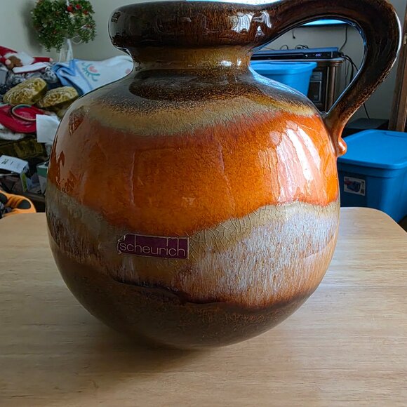 VINTAGE SCHEURICH KERAMIK WEST GERMAN POTTERY JUG 484-21 FAT LAVA ERA - Picture 1 of 7